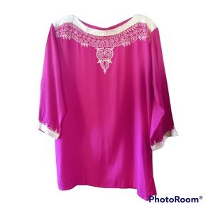 NWT Top It Off Tunic Pink Embroidered Size Medium.  New with Tags.